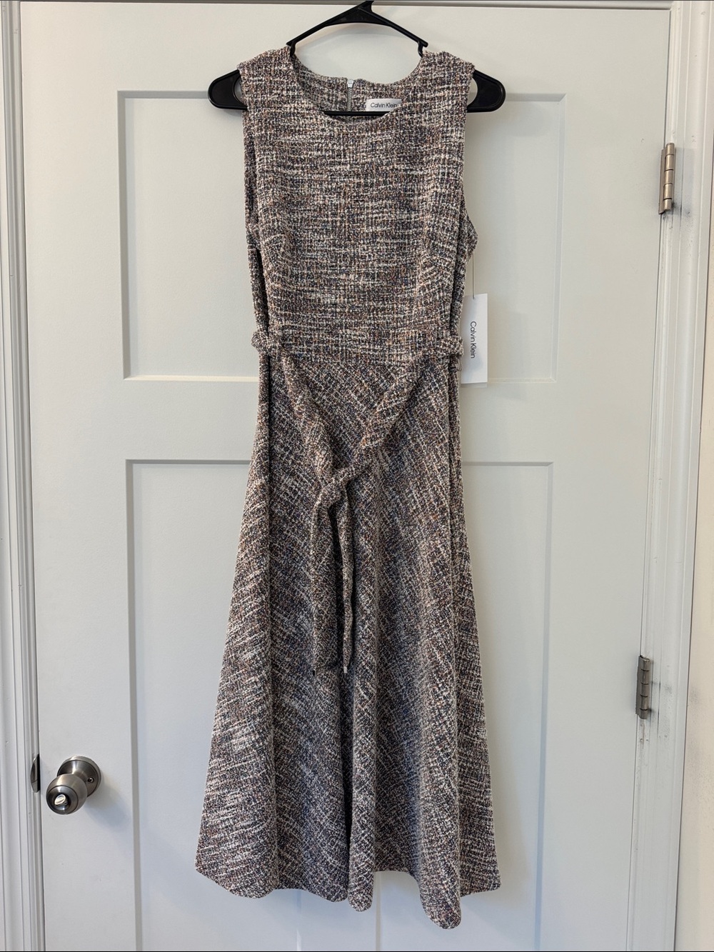 Calvin Klein Neutral Multi Tweed Midi Dress